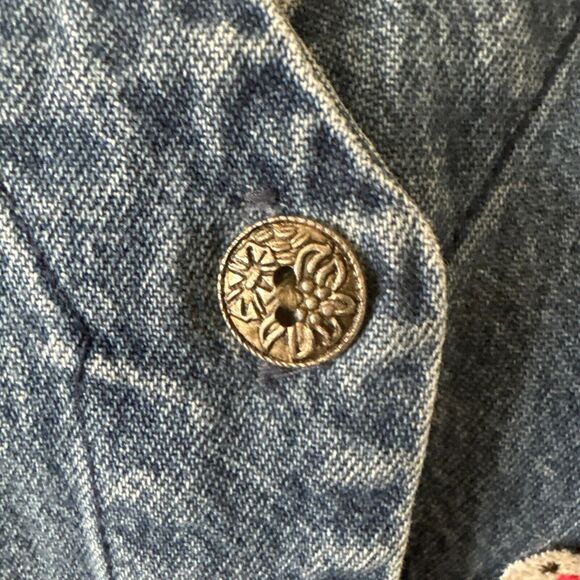 Jane Ashley Vintage Denim Maxi Dress Med Embroidered Snowmen Pockets Y2K Blue - Picture 4 of 12